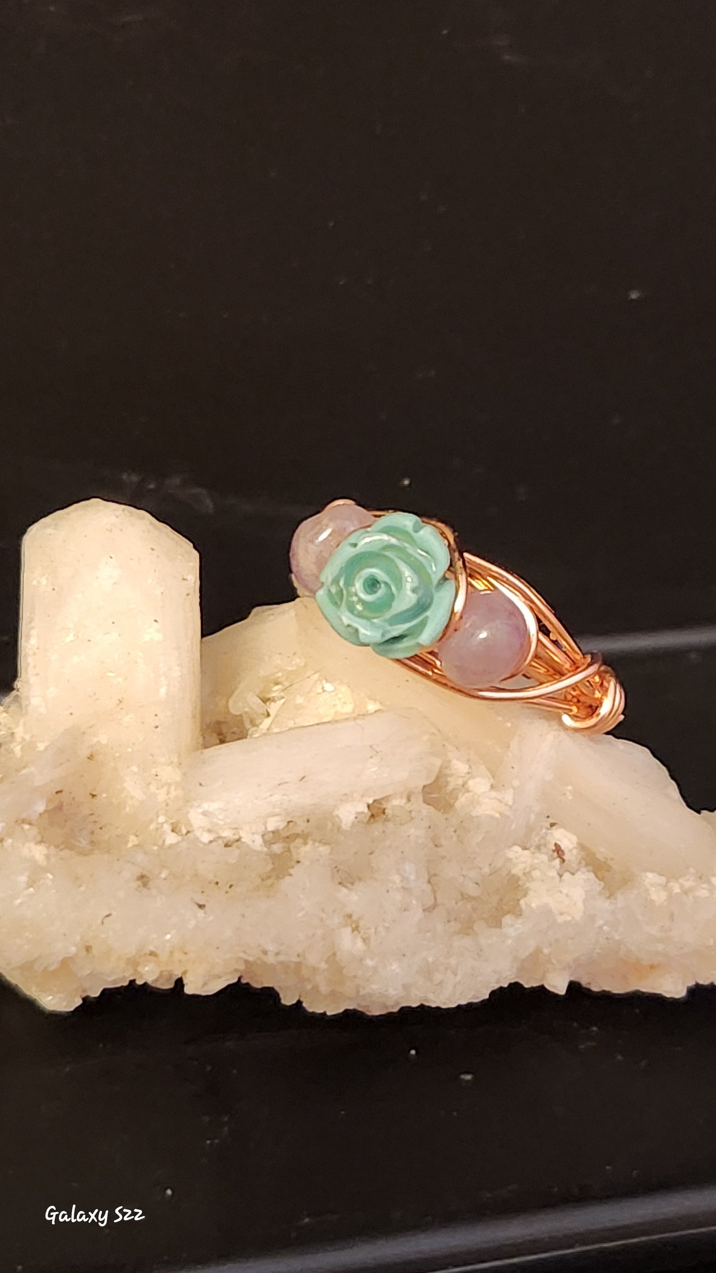 Wire wrapped rose ring with Amethyst Size 7.5