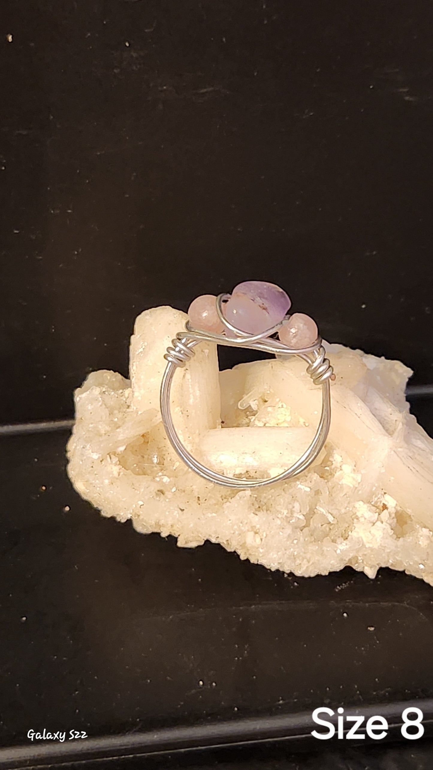 Wire wrapped ring with Amethyst and Dyed qauartz size 8