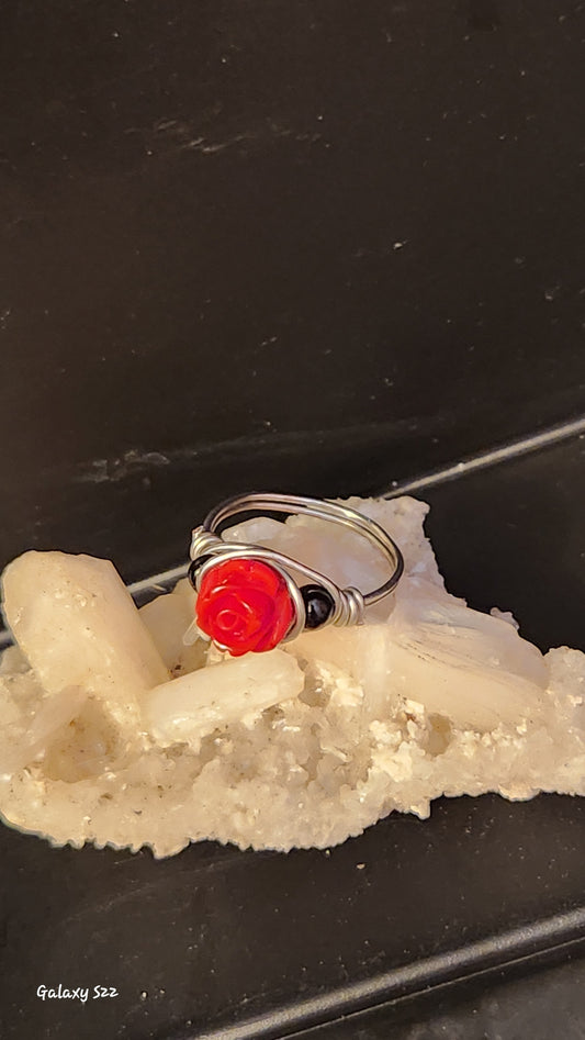 Wire wrapped rose ring size 6