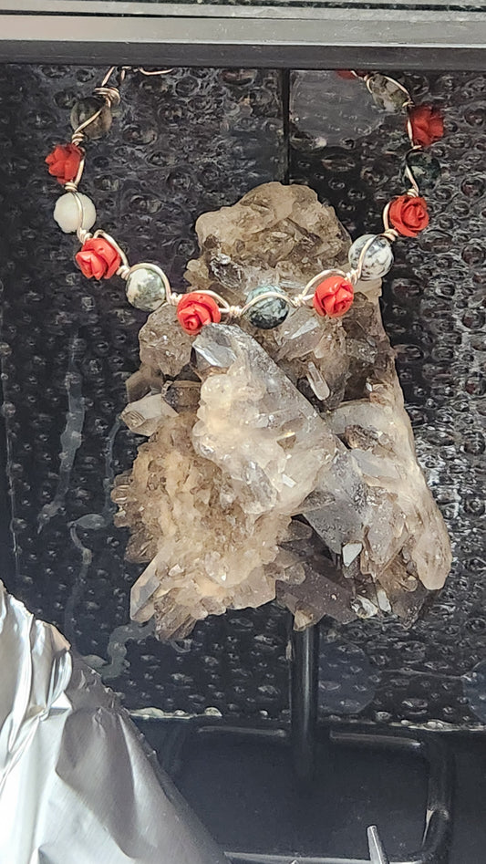 Handmade Bracelet with moss agate beads