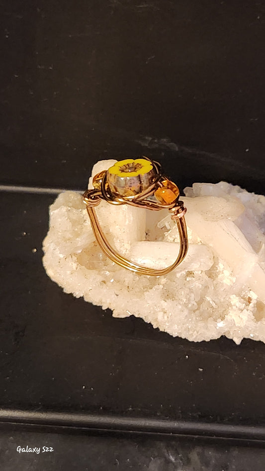 Wire wrapped flower ring size 7