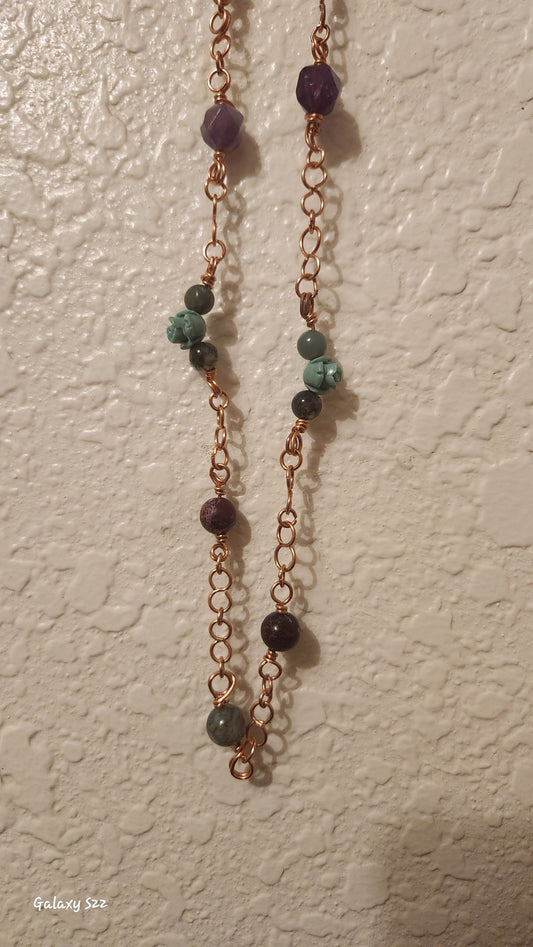 Hand wrapped copper necklace with stones