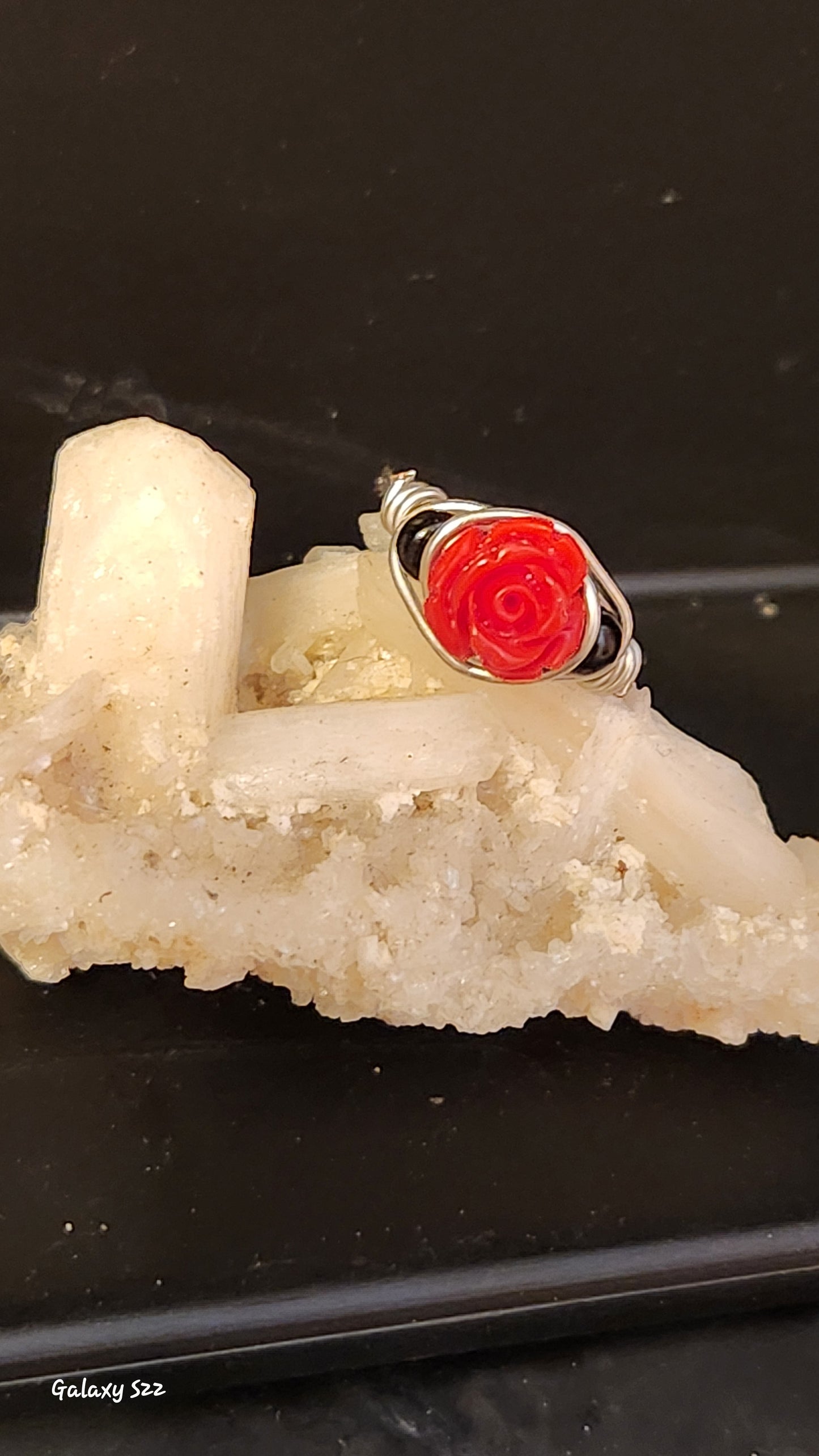 Wire wrapped rose ring size 6