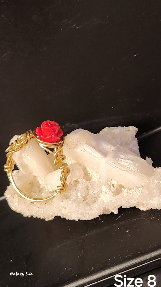 Wire wrapped rose ring size 8