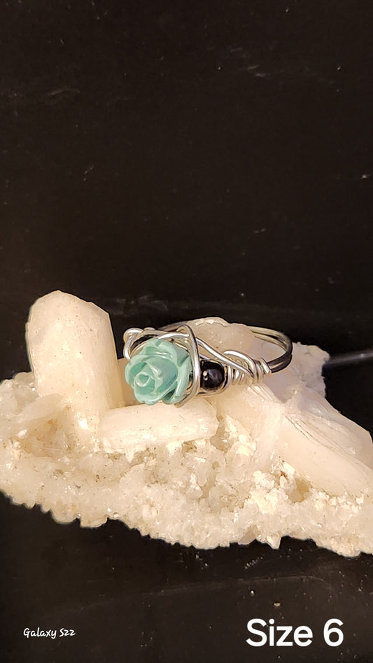 Wire wrapped rose ring size 6