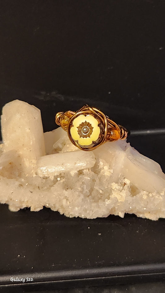 Wire wrapped flower ring size 7