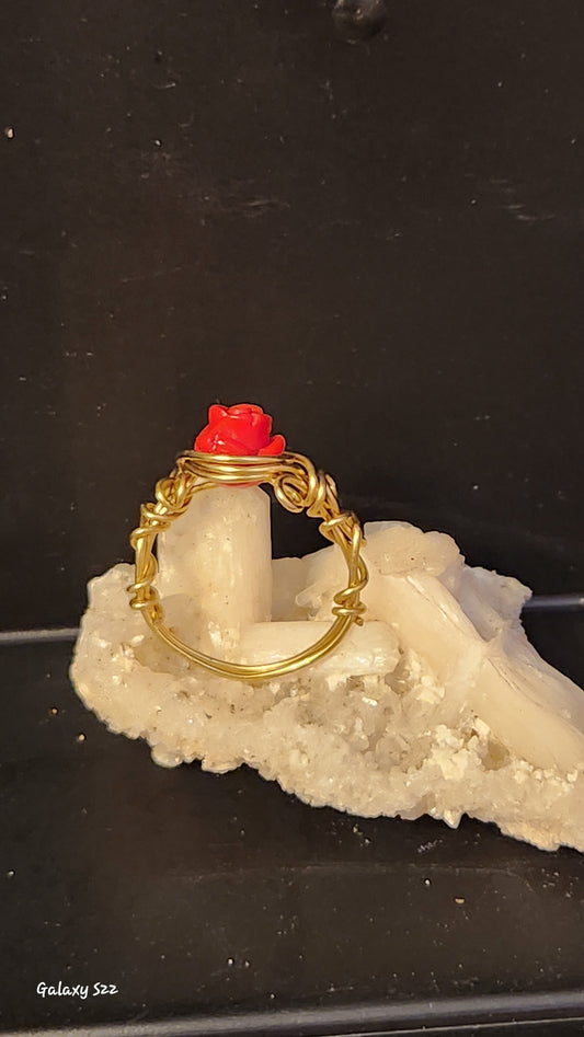 Wire wrapped rose ring size 8