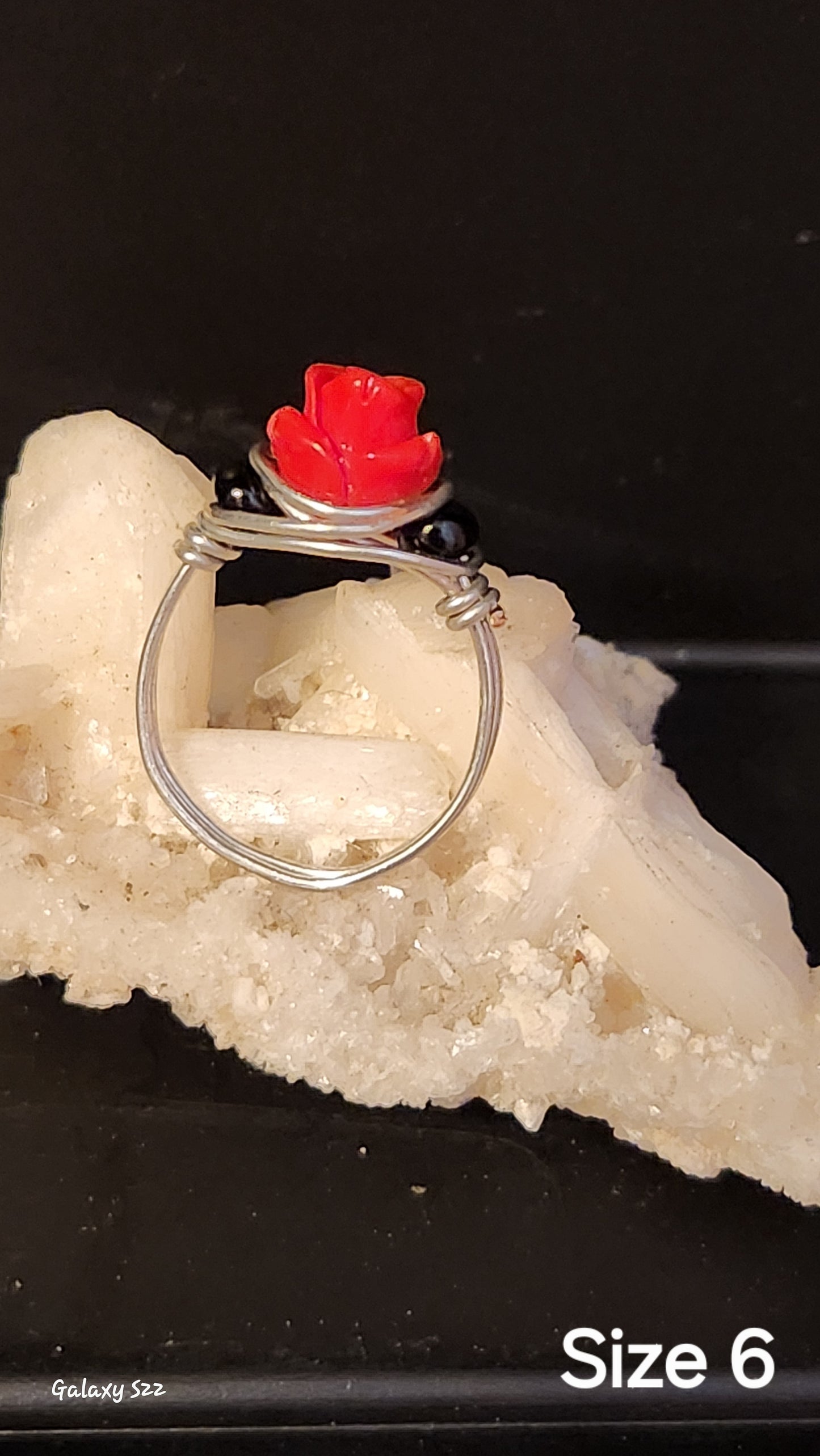 Wire wrapped rose ring size 6
