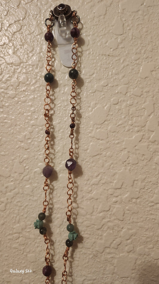 Hand wrapped copper necklace with stones